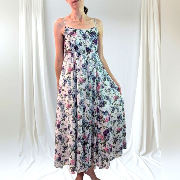 Momo Tobo Silk Blend Midi Floral Babydoll Dress Medium Cottagecore - Picture 1 of 10
